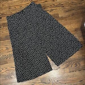 Zara Basic Sateen Black Mini Bow Wide Leg Cropped Trouser Pants Women's L NWT